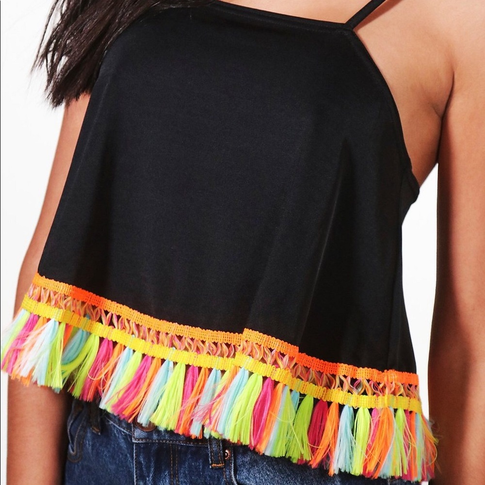 NWT Boohoo Tassle Swing Cami Black